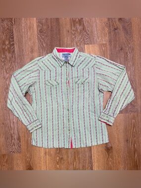 VTG Wrangler Light Green Striped Button-Down Shirt